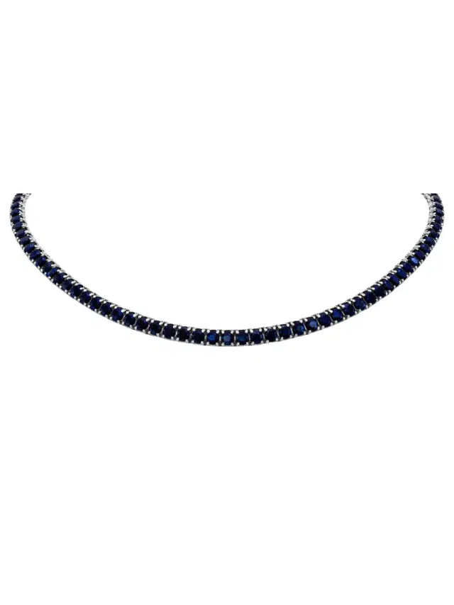 Wish Fine Jewelry 42.30ct Sapphire 14K Gold Oval Tennis Necklace