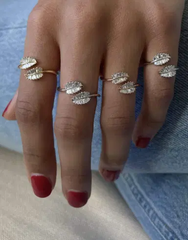Anita Ko White Gold Small Diamond Palm Leaf Ring | Thumbnail 2