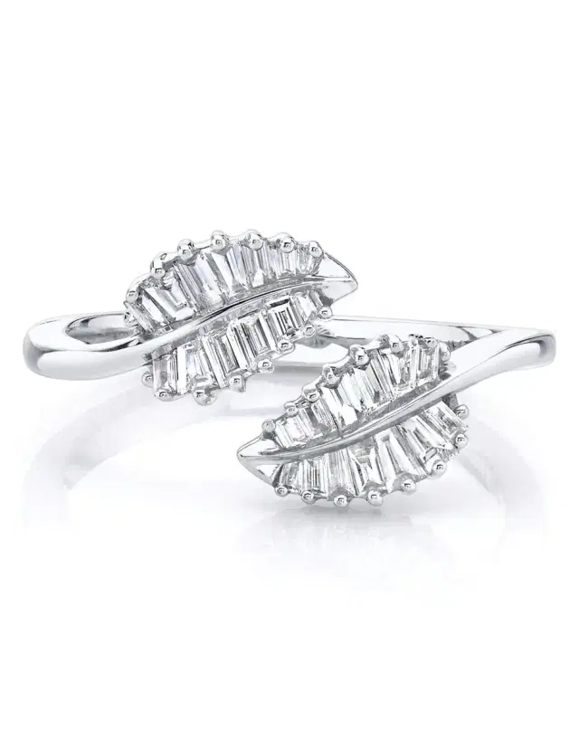 White Gold Small Diamond Palm Leaf Ring