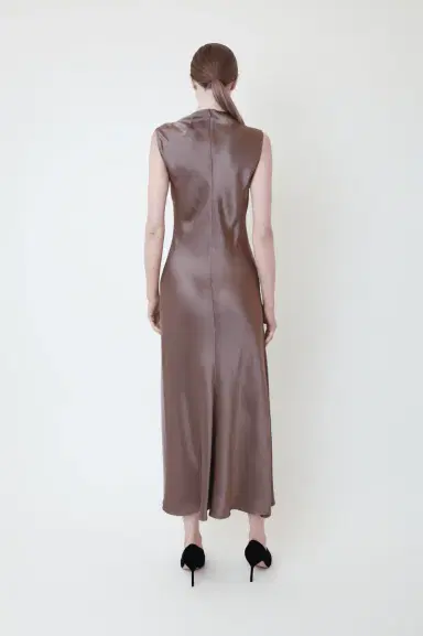 Lapointe Satin Drape Neck Sleeveless Gown | Thumbnail 2 Lapointe Satin Drape Neck Sleeveless Gown | Thumbnail 2