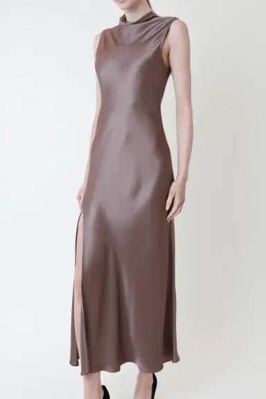 Lapointe Satin Drape Neck Sleeveless Gown | Thumbnail 3 Lapointe Satin Drape Neck Sleeveless Gown | Thumbnail 3