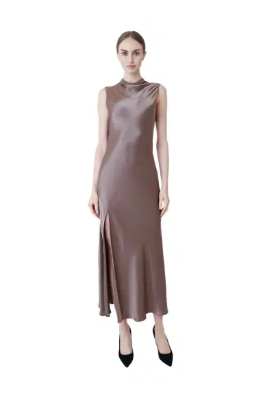Lapointe Satin Drape Neck Sleeveless Gown | Thumbnail 1 Lapointe Satin Drape Neck Sleeveless Gown | Thumbnail 1