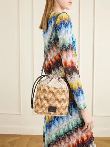 Missoni Small Striped Leather-trimmed Raffia Bucket Bag | Thumbnail 4 Missoni Small Striped Leather-trimmed Raffia Bucket Bag | Thumbnail 4