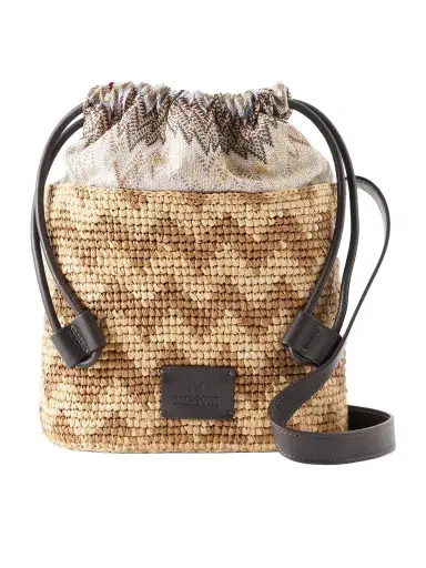 Missoni Small Striped Leather-trimmed Raffia Bucket Bag | Thumbnail 1 Missoni Small Striped Leather-trimmed Raffia Bucket Bag | Thumbnail 1