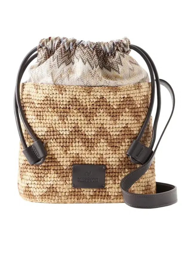 Missoni Small Striped Leather-trimmed Raffia Bucket Bag