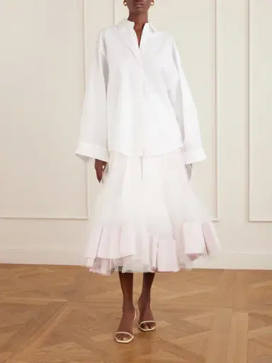 Jacquemus La Jupe Mireio Pleated Cotton-trimmed Tulle Midi Skirt | Thumbnail 2 Jacquemus La Jupe Mireio Pleated Cotton-trimmed Tulle Midi Skirt | Thumbnail 2