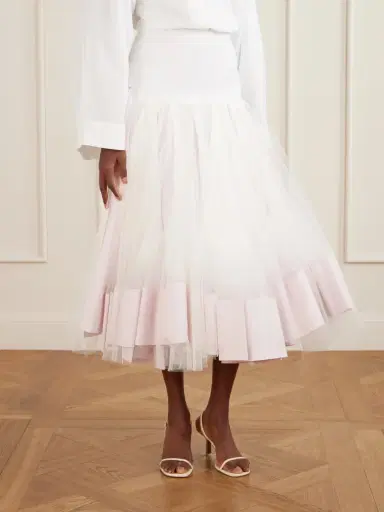 Jacquemus La Jupe Mireio Pleated Cotton-trimmed Tulle Midi Skirt | Thumbnail 3 Jacquemus La Jupe Mireio Pleated Cotton-trimmed Tulle Midi Skirt | Thumbnail 3