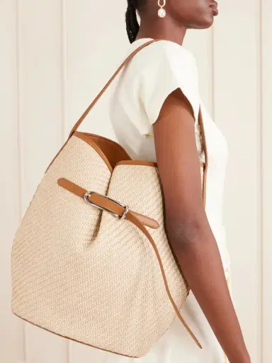 Liffner Buckled Leather-trimmed Woven Raffia Shoulder Bag | Thumbnail 2 Liffner Buckled Leather-trimmed Woven Raffia Shoulder Bag | Thumbnail 2
