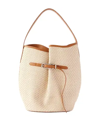 Liffner Buckled Leather-trimmed Woven Raffia Shoulder Bag | Thumbnail 1 Liffner Buckled Leather-trimmed Woven Raffia Shoulder Bag | Thumbnail 1