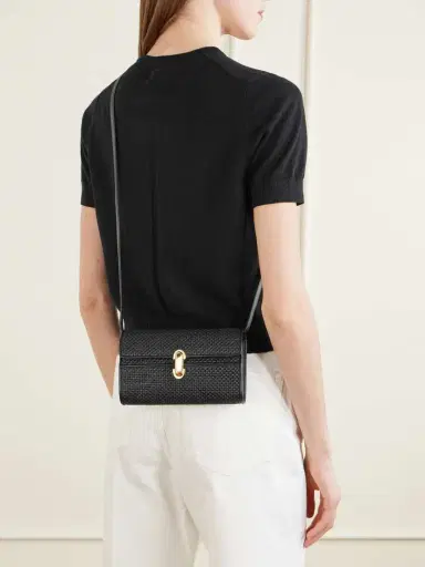 Savette Symmetry Leather-trimmed Woven Raffia Shoulder Bag | Thumbnail 3