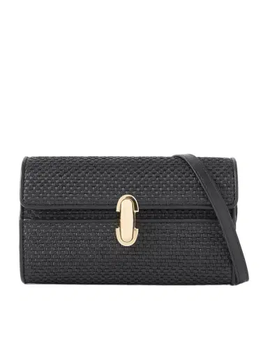 Savette Symmetry Leather-trimmed Woven Raffia Shoulder Bag | Thumbnail 1
