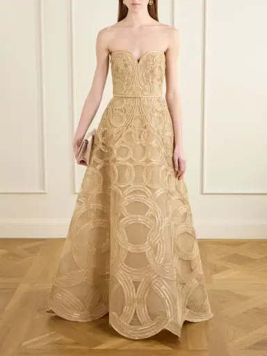 Elie Saab Strapless Sequin-embellished Raffia-trimmed Tulle Midi Dress | Thumbnail 2