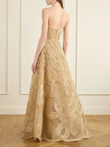 Elie Saab Strapless Sequin-embellished Raffia-trimmed Tulle Midi Dress | Thumbnail 3