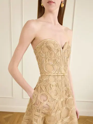 Elie Saab Strapless Sequin-embellished Raffia-trimmed Tulle Midi Dress | Thumbnail 4