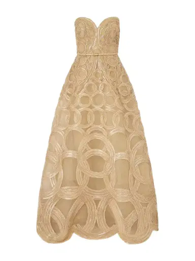 Elie Saab Strapless Sequin-embellished Raffia-trimmed Tulle Midi Dress | Thumbnail 1