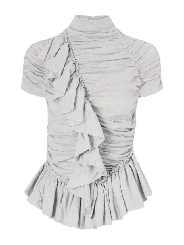 Ruffled Draped Cotton-jersey Turtleneck Top
