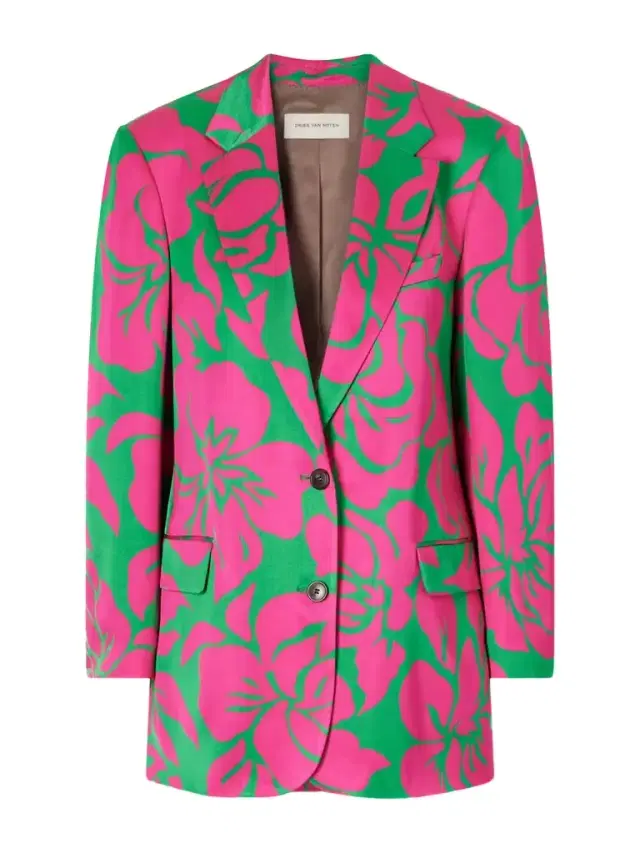 Floral-print Satin Blazer