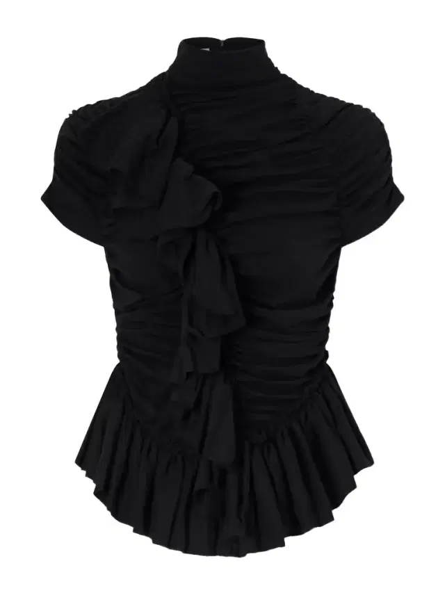 Ruffled Draped Cotton-jersey Turtleneck Top