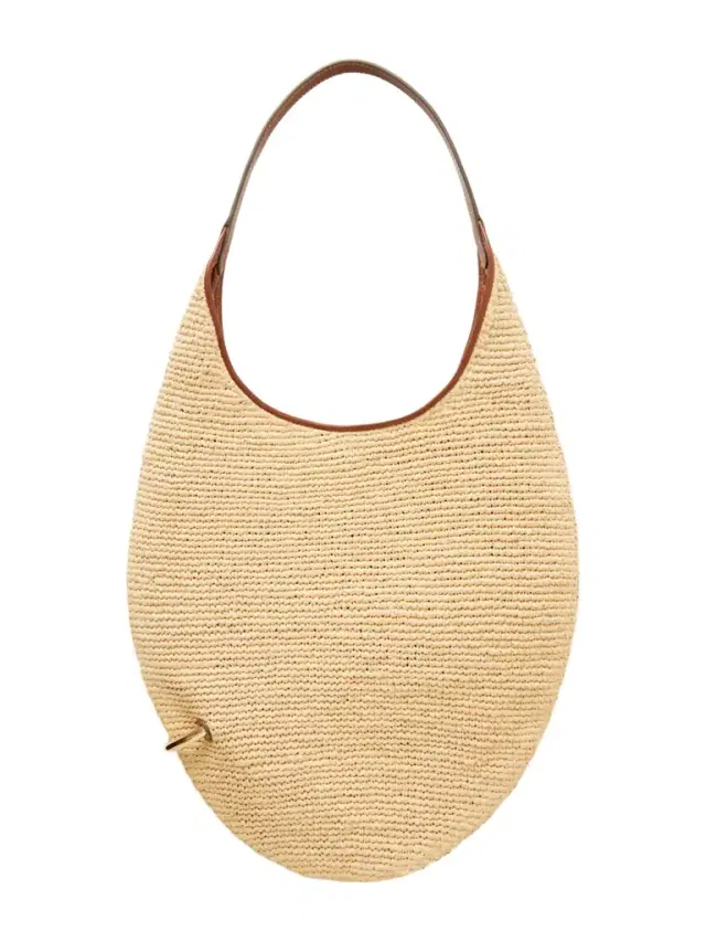 Pierced Embellished Leather-trimmed Raffia Shoulder Strap
