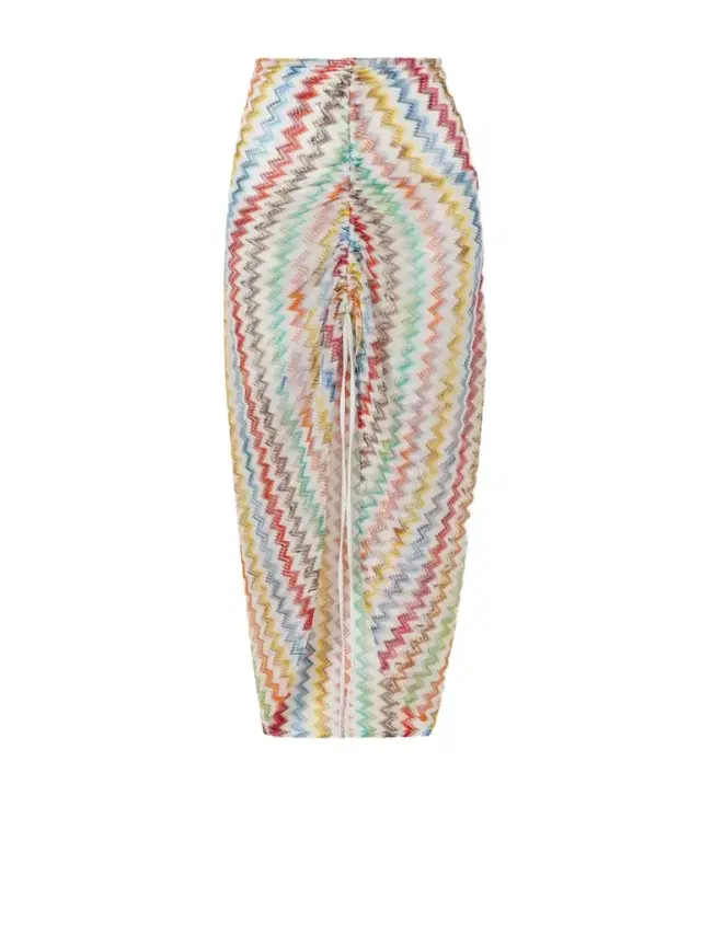 Gathered Striped Metallic Crochet-knit Midi Skirt