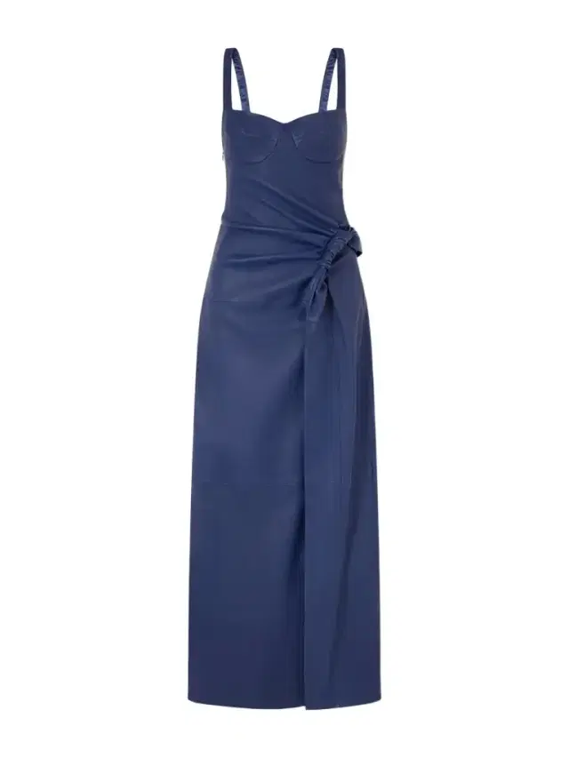 Lyle Draped Leather Midi Dress