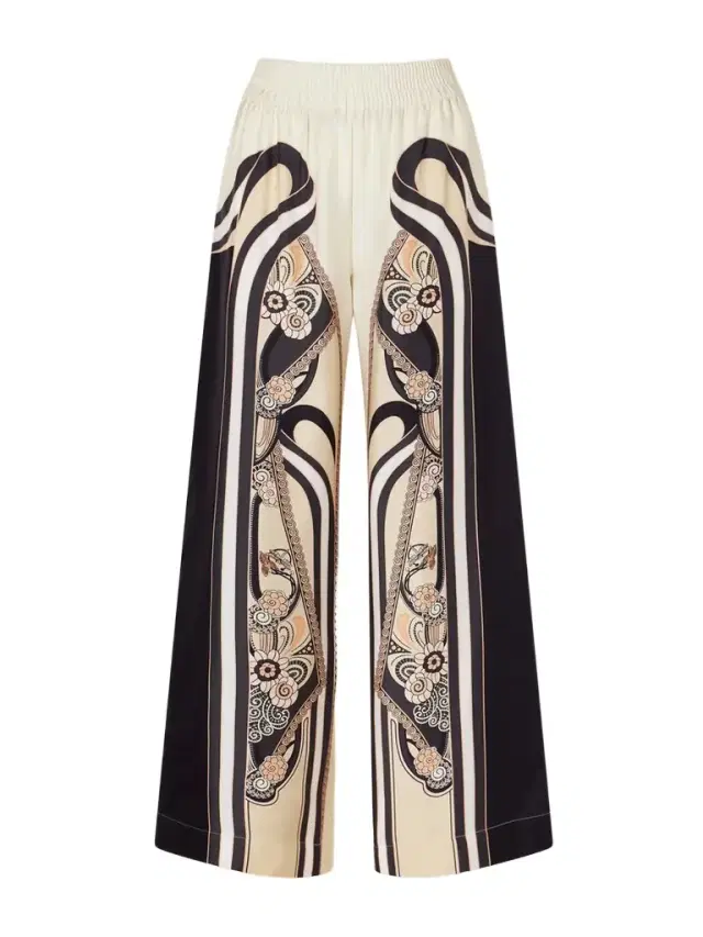 Palazzo Printed Silk-twill High-waist Wide Leg Pants