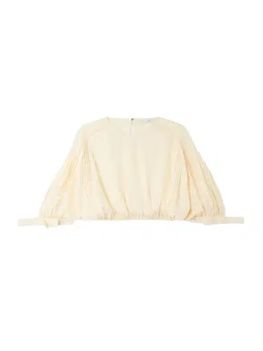 Rabanne Cropped Bow-detailed Lace-trimmed Pleated Crepe Top | Thumbnail 1