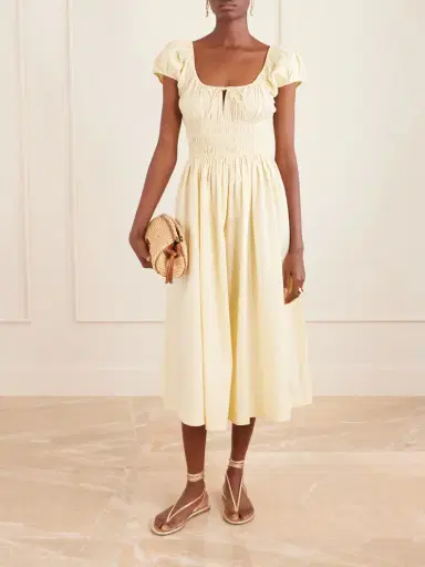 DÔEN Quinn Smocked Organic Cotton-poplin Midi Dress | Thumbnail 2 DÔEN Quinn Smocked Organic Cotton-poplin Midi Dress | Thumbnail 2