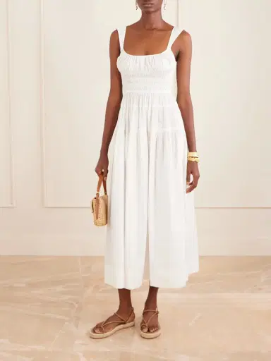 DÔEN Clover Shirred Organic Cotton-poplin Midi Dress | Thumbnail 2