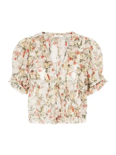 DÔEN Salona Pintucked Ruffled Floral-print Silk-georgette Blouse | Thumbnail 1