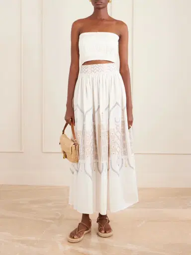 Emporio Sirenuse Ombretta Embroidered Cotton-blend Poplin Midi Skirt | Thumbnail 2 Emporio Sirenuse Ombretta Embroidered Cotton-blend Poplin Midi Skirt | Thumbnail 2