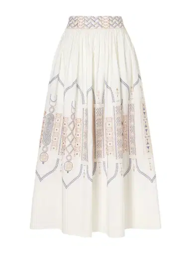 Emporio Sirenuse Ombretta Embroidered Cotton-blend Poplin Midi Skirt | Thumbnail 1 Emporio Sirenuse Ombretta Embroidered Cotton-blend Poplin Midi Skirt | Thumbnail 1