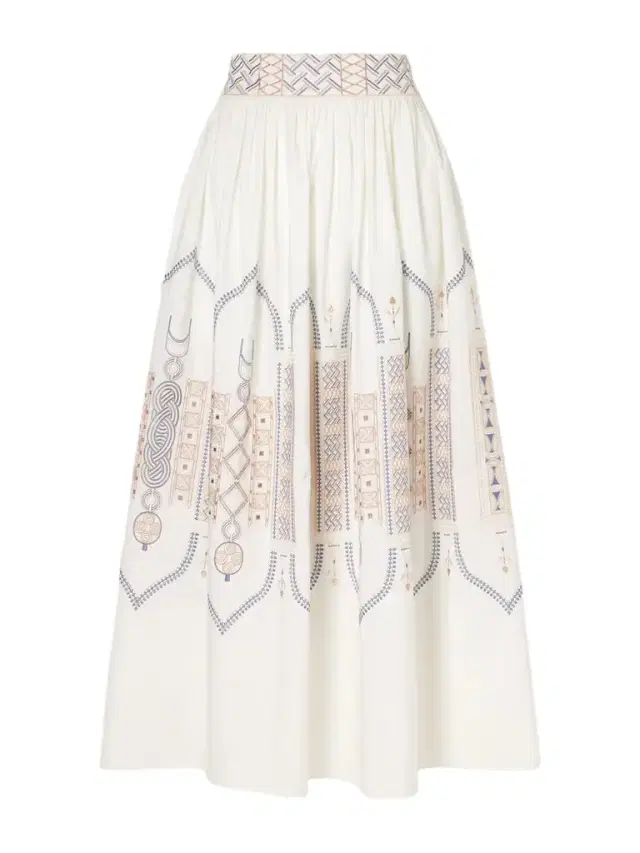 Emporio Sirenuse Ombretta Embroidered Cotton-blend Poplin Midi Skirt