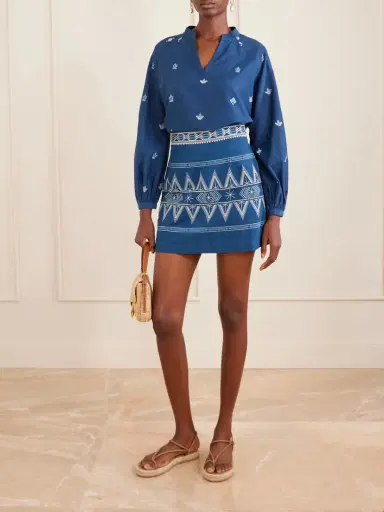 Emporio Sirenuse Giuliana Embroidered Cotton And Linen-blend Mini Skirt | Thumbnail 2 Emporio Sirenuse Giuliana Embroidered Cotton And Linen-blend Mini Skirt | Thumbnail 2