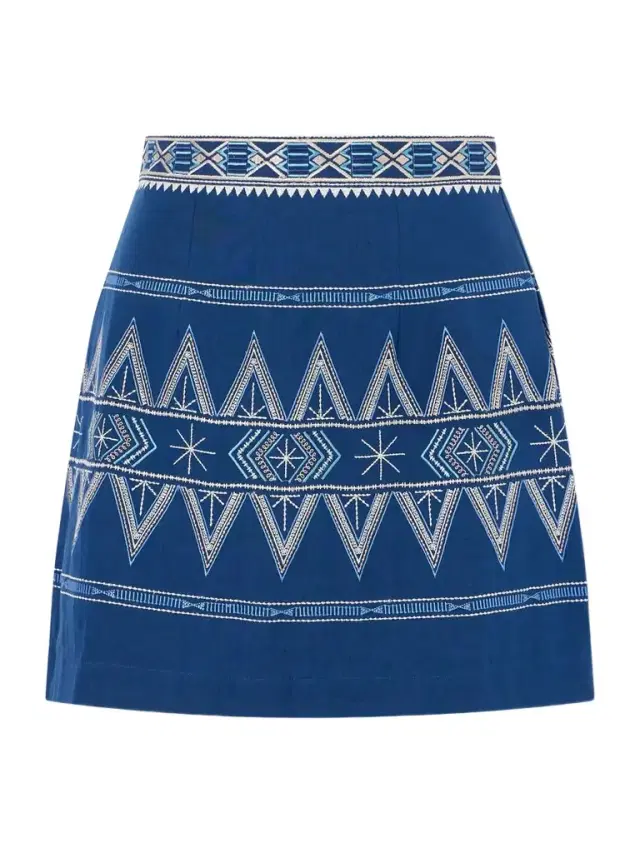 Emporio Sirenuse Giuliana Embroidered Cotton And Linen-blend Mini Skirt