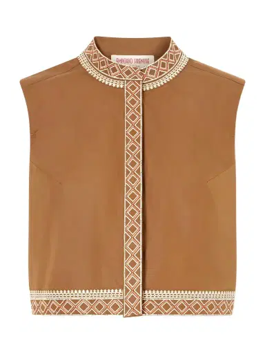 Emporio Sirenuse Andorra Cropped Embroidered Lace-trimmed Cotton-blend Poplin Top | Thumbnail 1
