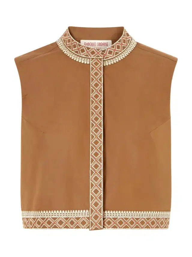 Andorra Cropped Embroidered Lace-trimmed Cotton-blend Poplin Top