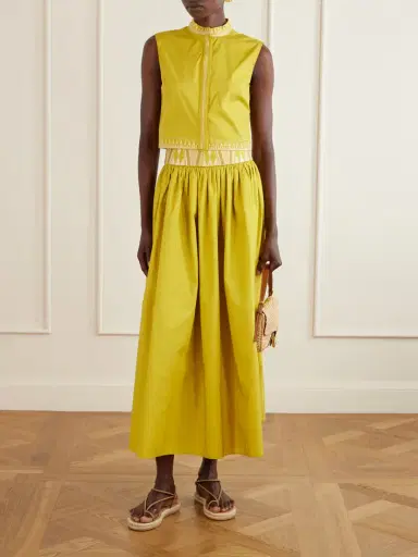 Emporio Sirenuse Ombretta Embroidered Cotton-blend Poplin Midi Skirt | Thumbnail 2 Emporio Sirenuse Ombretta Embroidered Cotton-blend Poplin Midi Skirt | Thumbnail 2