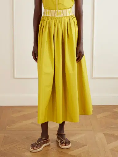 Emporio Sirenuse Ombretta Embroidered Cotton-blend Poplin Midi Skirt | Thumbnail 3 Emporio Sirenuse Ombretta Embroidered Cotton-blend Poplin Midi Skirt | Thumbnail 3