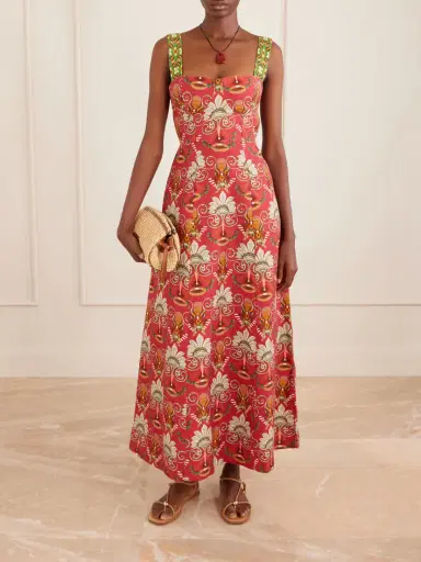 Emporio Sirenuse Azzurra Open-back Floral-print Linen And Cotton-blend Midi Dress | Thumbnail 2 Emporio Sirenuse Azzurra Open-back Floral-print Linen And Cotton-blend Midi Dress | Thumbnail 2