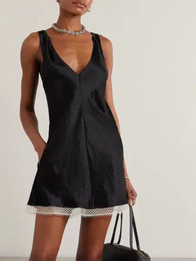 Maria McManus Scalloped Lace-trimmed Hammered-satin Mini Dress | Thumbnail 3 Maria McManus Scalloped Lace-trimmed Hammered-satin Mini Dress | Thumbnail 3