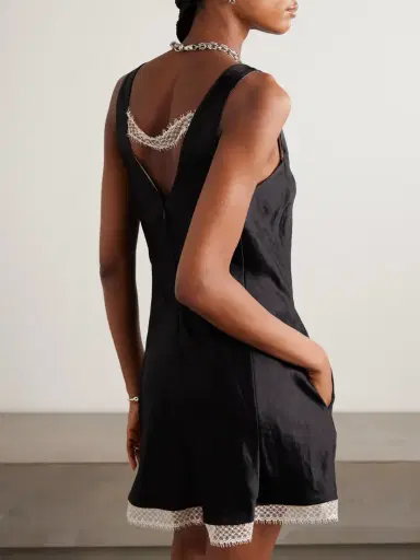 Maria McManus Scalloped Lace-trimmed Hammered-satin Mini Dress | Thumbnail 4 Maria McManus Scalloped Lace-trimmed Hammered-satin Mini Dress | Thumbnail 4