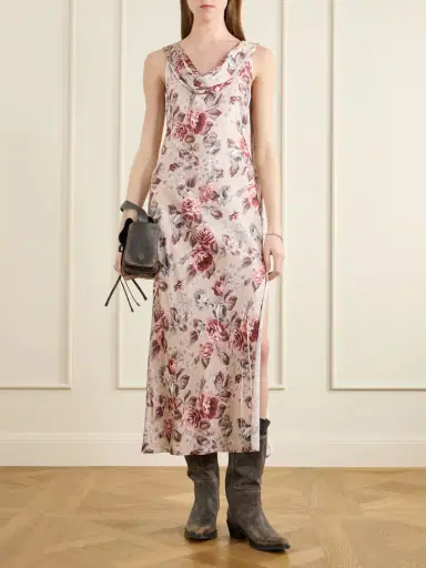 Acne Studios Tie-detailed Draped Floral-print Satin Midi Dress | Thumbnail 2 Acne Studios Tie-detailed Draped Floral-print Satin Midi Dress | Thumbnail 2