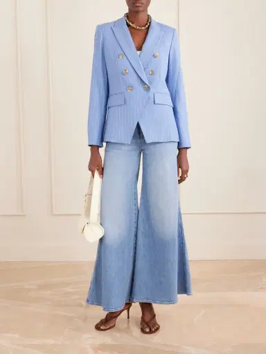 Veronica Beard Miller Double-breasted Pinstriped Woven Blazer | Thumbnail 2
