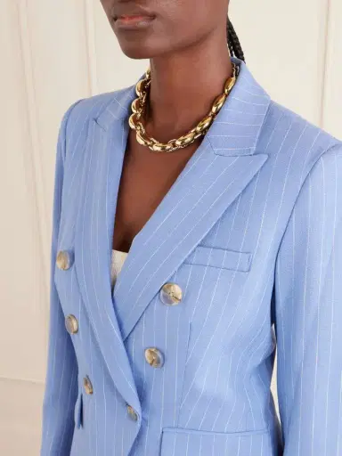 Veronica Beard Miller Double-breasted Pinstriped Woven Blazer | Thumbnail 4