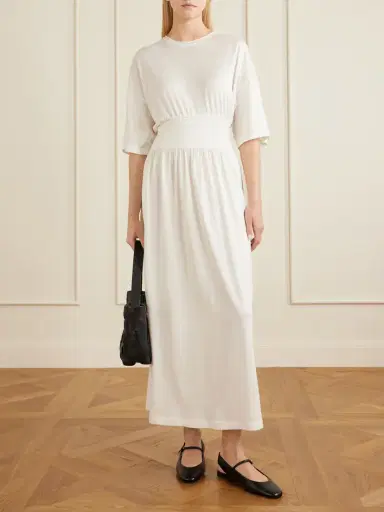 TOTEME Gathered Organic Cotton And Silk-blend Midi Dress | Thumbnail 2