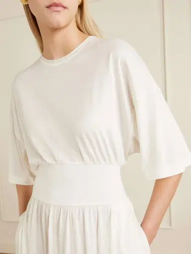 TOTEME Gathered Organic Cotton And Silk-blend Midi Dress | Thumbnail 4