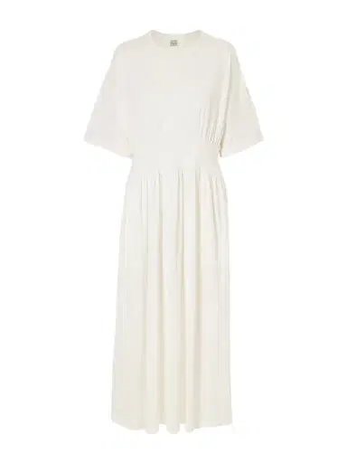 TOTEME Gathered Organic Cotton And Silk-blend Midi Dress | Thumbnail 1