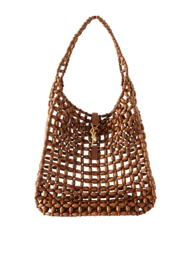 Le 5 À 7 Large Leather-trimmed Beaded Wood Shoulder Bag
