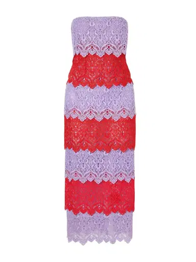 Carolina Herrera Strapless Tiered Lace Midi Dress | Thumbnail 1 Carolina Herrera Strapless Tiered Lace Midi Dress | Thumbnail 1